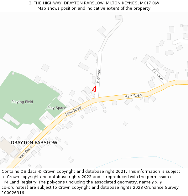 3, THE HIGHWAY, DRAYTON PARSLOW, MILTON KEYNES, MK17 0JW: Location map and indicative extent of plot