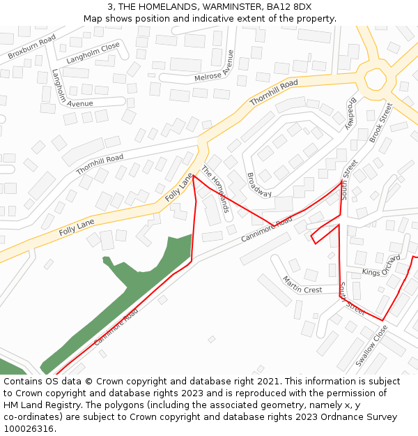 3, THE HOMELANDS, WARMINSTER, BA12 8DX: Location map and indicative extent of plot
