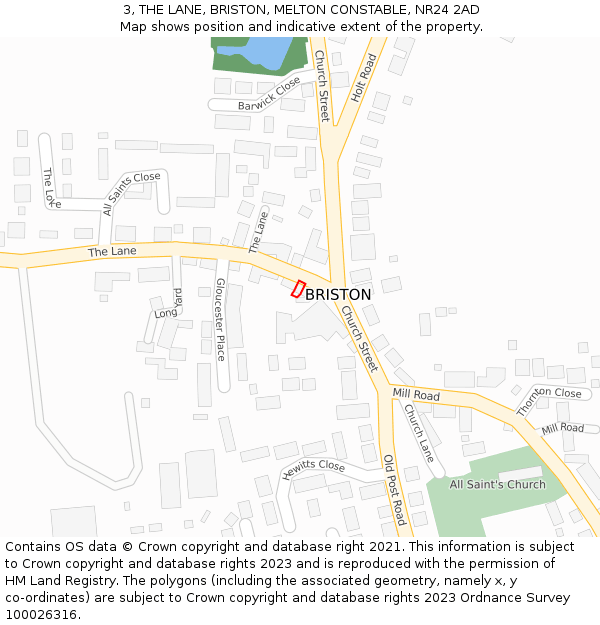 3, THE LANE, BRISTON, MELTON CONSTABLE, NR24 2AD: Location map and indicative extent of plot