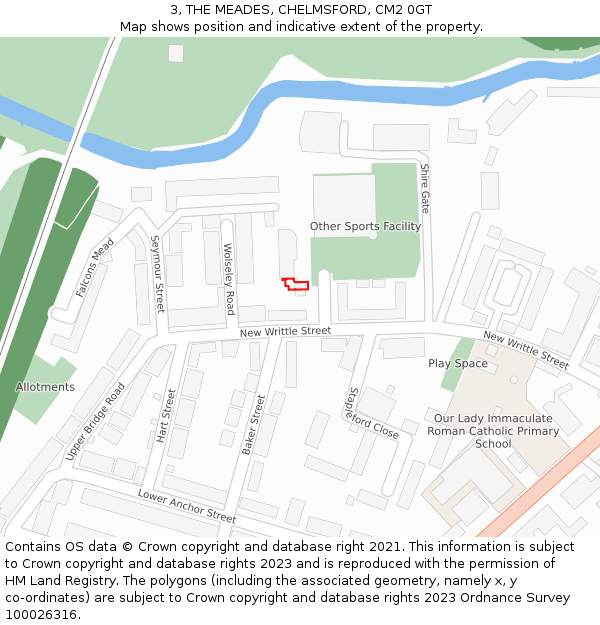 3, THE MEADES, CHELMSFORD, CM2 0GT: Location map and indicative extent of plot