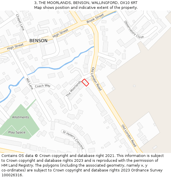 3, THE MOORLANDS, BENSON, WALLINGFORD, OX10 6RT: Location map and indicative extent of plot