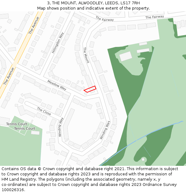 3, THE MOUNT, ALWOODLEY, LEEDS, LS17 7RH: Location map and indicative extent of plot