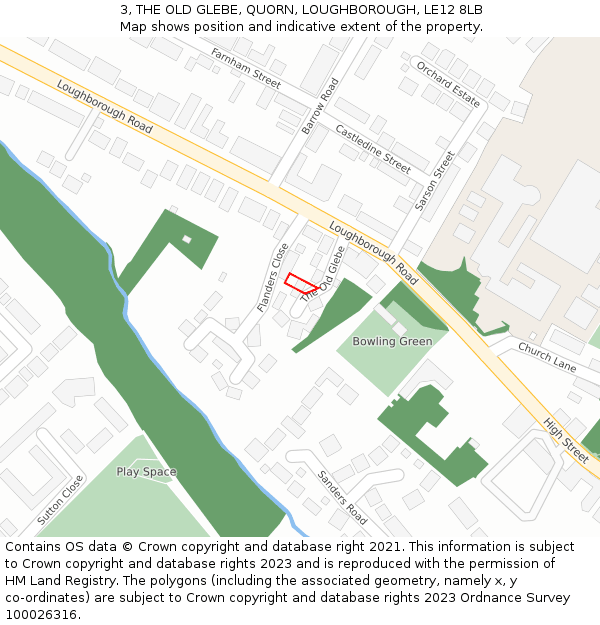 3, THE OLD GLEBE, QUORN, LOUGHBOROUGH, LE12 8LB: Location map and indicative extent of plot