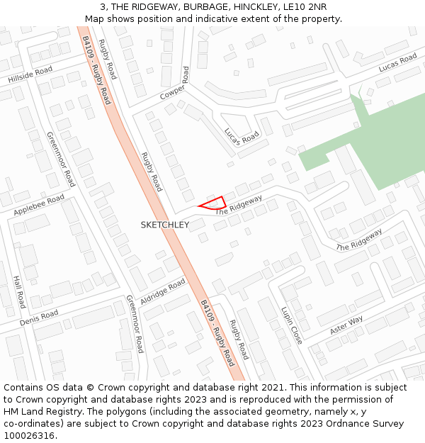 3, THE RIDGEWAY, BURBAGE, HINCKLEY, LE10 2NR: Location map and indicative extent of plot