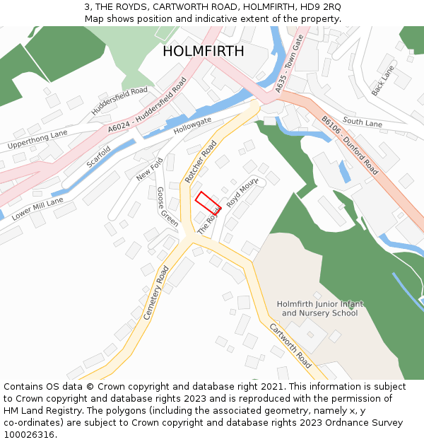 3, THE ROYDS, CARTWORTH ROAD, HOLMFIRTH, HD9 2RQ: Location map and indicative extent of plot