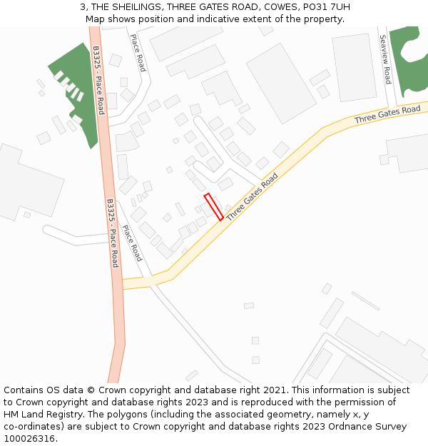 3, THE SHEILINGS, THREE GATES ROAD, COWES, PO31 7UH: Location map and indicative extent of plot