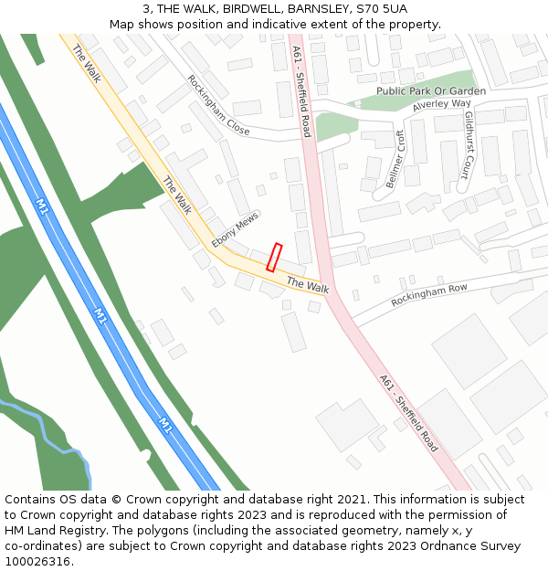 3, THE WALK, BIRDWELL, BARNSLEY, S70 5UA: Location map and indicative extent of plot