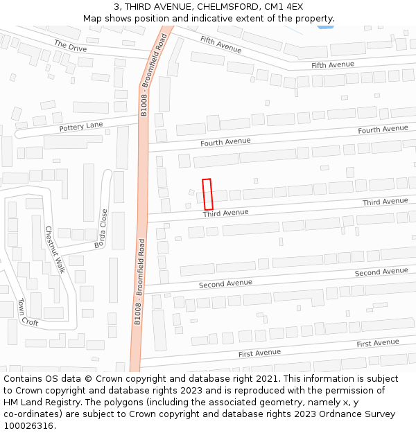 3, THIRD AVENUE, CHELMSFORD, CM1 4EX: Location map and indicative extent of plot