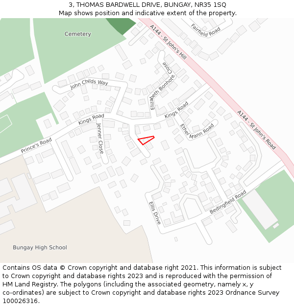 3, THOMAS BARDWELL DRIVE, BUNGAY, NR35 1SQ: Location map and indicative extent of plot