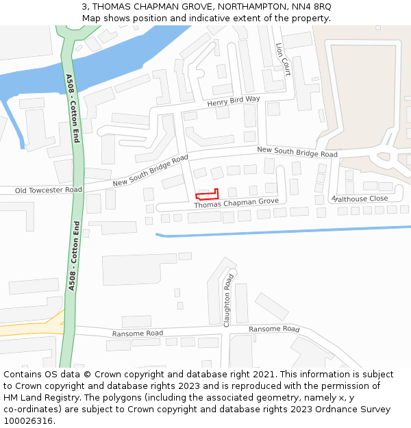 3, THOMAS CHAPMAN GROVE, NORTHAMPTON, NN4 8RQ: Location map and indicative extent of plot