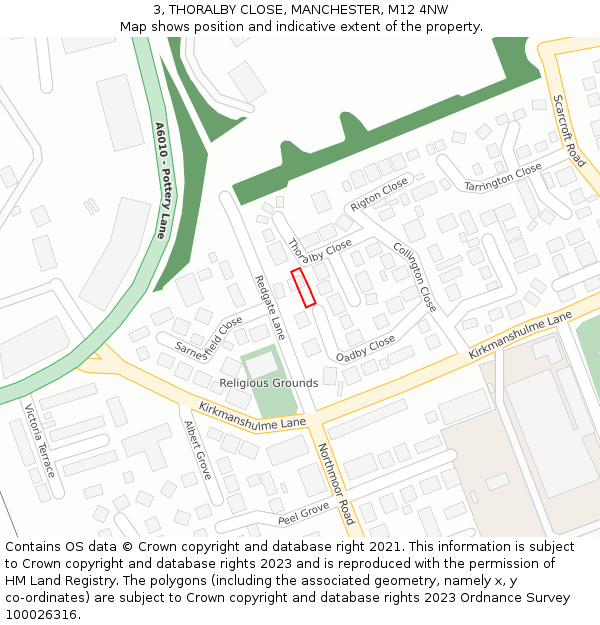 3, THORALBY CLOSE, MANCHESTER, M12 4NW: Location map and indicative extent of plot