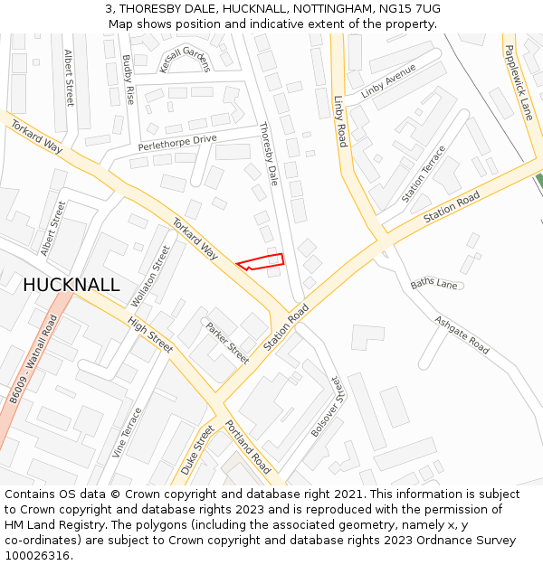 3, THORESBY DALE, HUCKNALL, NOTTINGHAM, NG15 7UG: Location map and indicative extent of plot