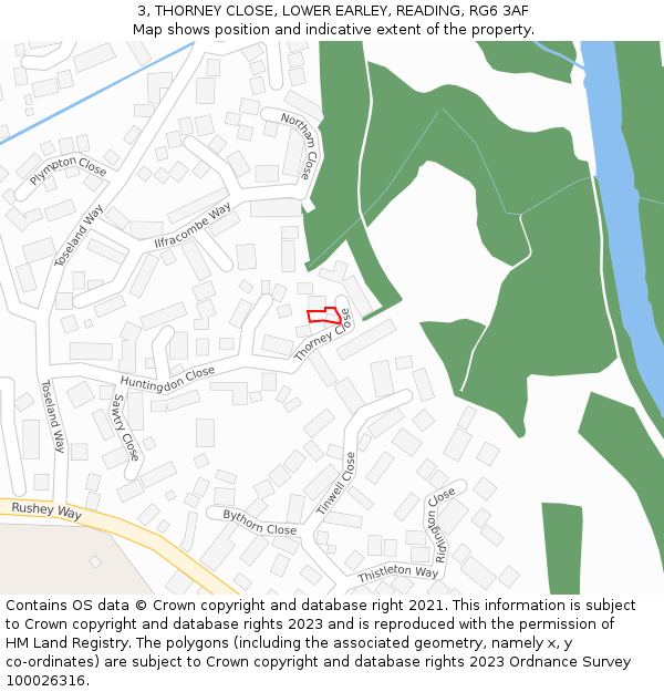 3, THORNEY CLOSE, LOWER EARLEY, READING, RG6 3AF: Location map and indicative extent of plot