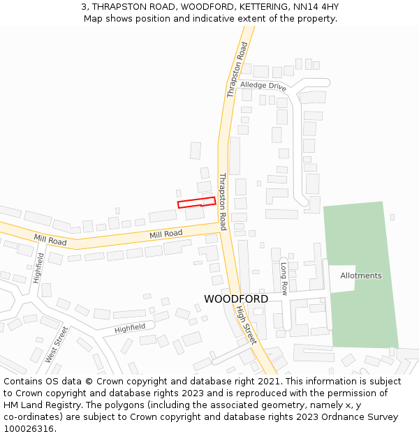 3, THRAPSTON ROAD, WOODFORD, KETTERING, NN14 4HY: Location map and indicative extent of plot