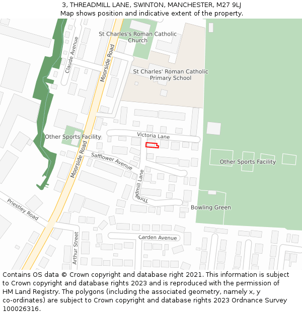 3, THREADMILL LANE, SWINTON, MANCHESTER, M27 9LJ: Location map and indicative extent of plot