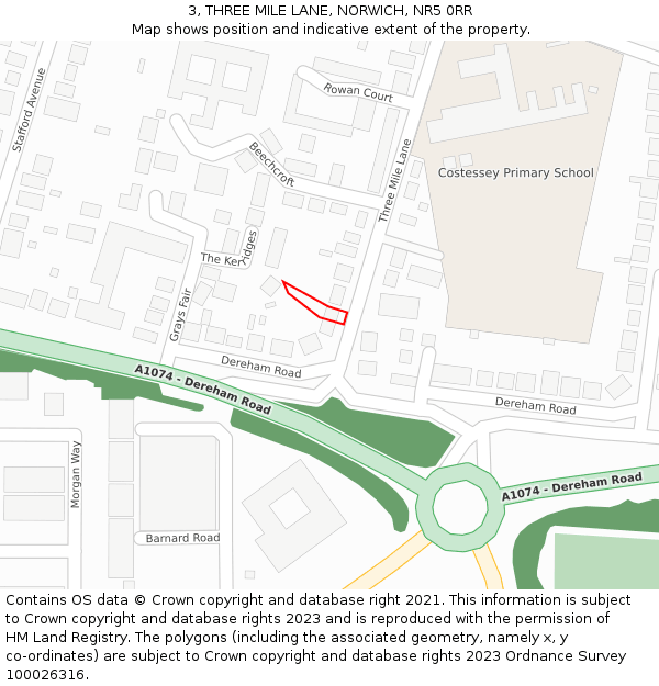 3, THREE MILE LANE, NORWICH, NR5 0RR: Location map and indicative extent of plot