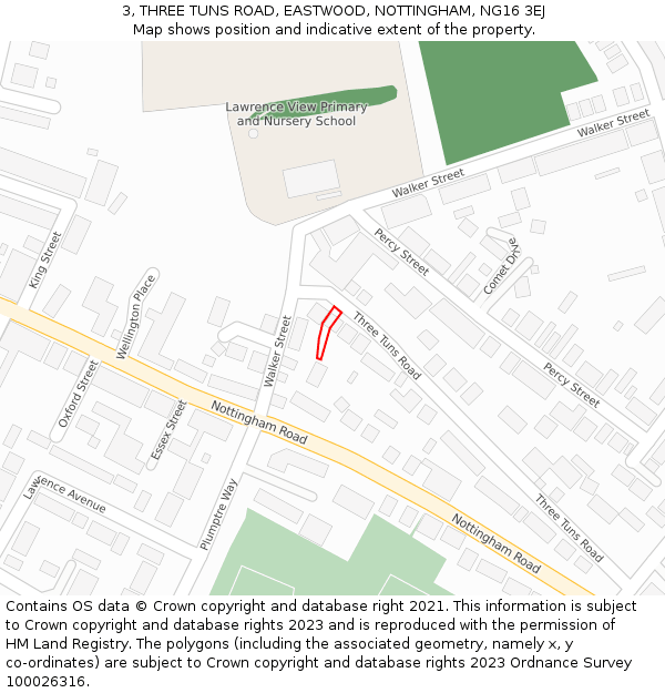 3, THREE TUNS ROAD, EASTWOOD, NOTTINGHAM, NG16 3EJ: Location map and indicative extent of plot