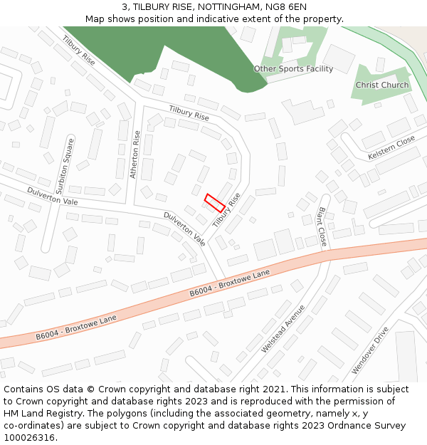 3, TILBURY RISE, NOTTINGHAM, NG8 6EN: Location map and indicative extent of plot