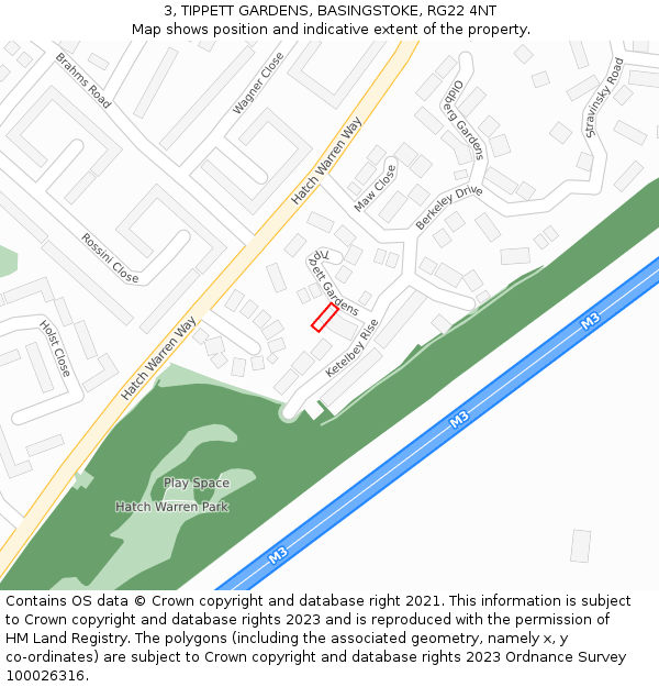 3, TIPPETT GARDENS, BASINGSTOKE, RG22 4NT: Location map and indicative extent of plot