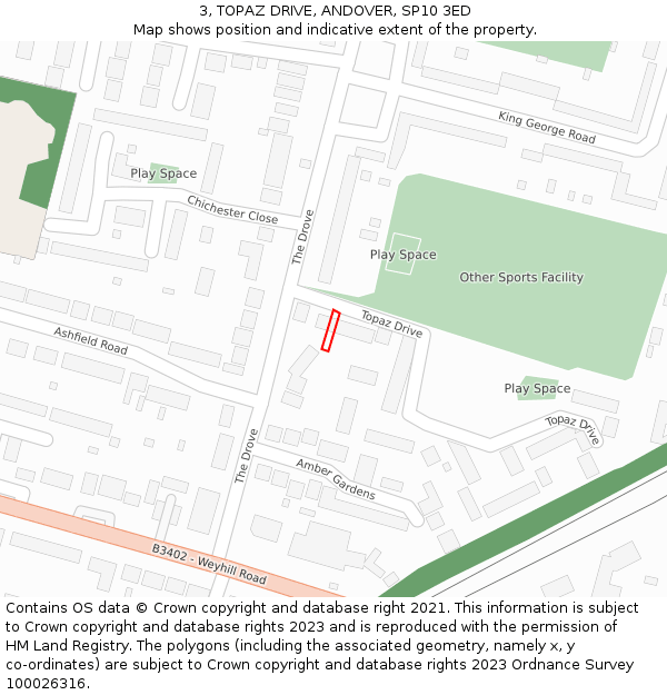 3, TOPAZ DRIVE, ANDOVER, SP10 3ED: Location map and indicative extent of plot