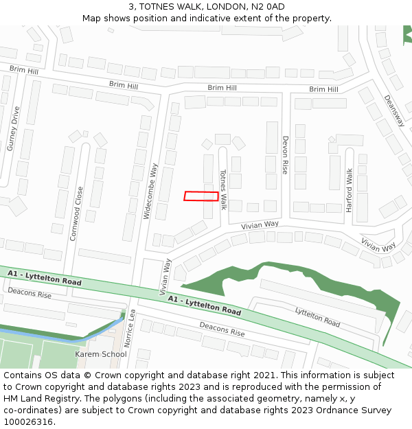 3, TOTNES WALK, LONDON, N2 0AD: Location map and indicative extent of plot
