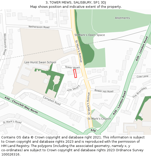 3, TOWER MEWS, SALISBURY, SP1 3DJ: Location map and indicative extent of plot