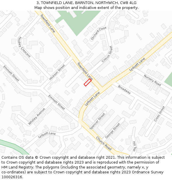 3, TOWNFIELD LANE, BARNTON, NORTHWICH, CW8 4LG: Location map and indicative extent of plot