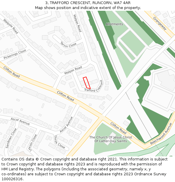 3, TRAFFORD CRESCENT, RUNCORN, WA7 4AR: Location map and indicative extent of plot