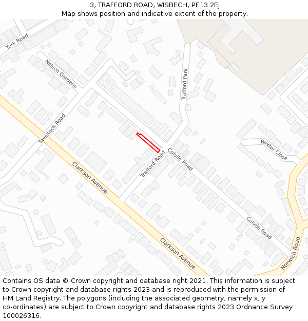 3, TRAFFORD ROAD, WISBECH, PE13 2EJ: Location map and indicative extent of plot