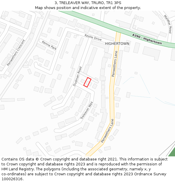 3, TRELEAVER WAY, TRURO, TR1 3PS: Location map and indicative extent of plot