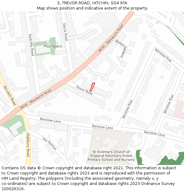 3, TREVOR ROAD, HITCHIN, SG4 9TA: Location map and indicative extent of plot