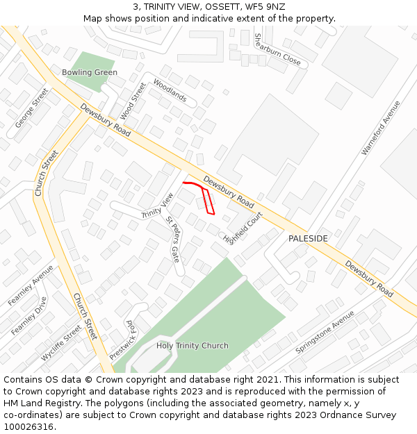 3, TRINITY VIEW, OSSETT, WF5 9NZ: Location map and indicative extent of plot