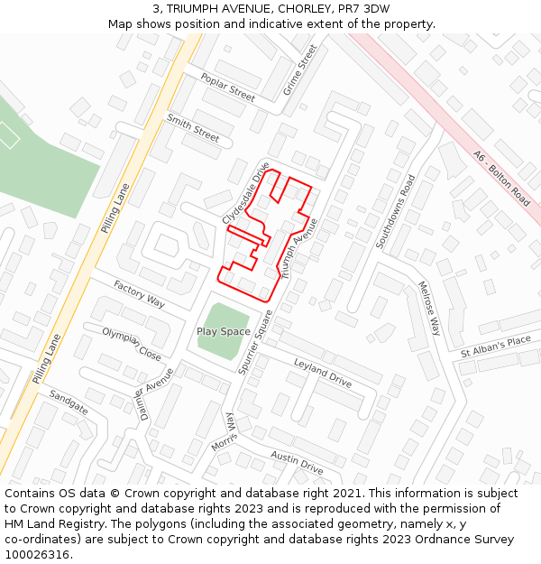 3, TRIUMPH AVENUE, CHORLEY, PR7 3DW: Location map and indicative extent of plot
