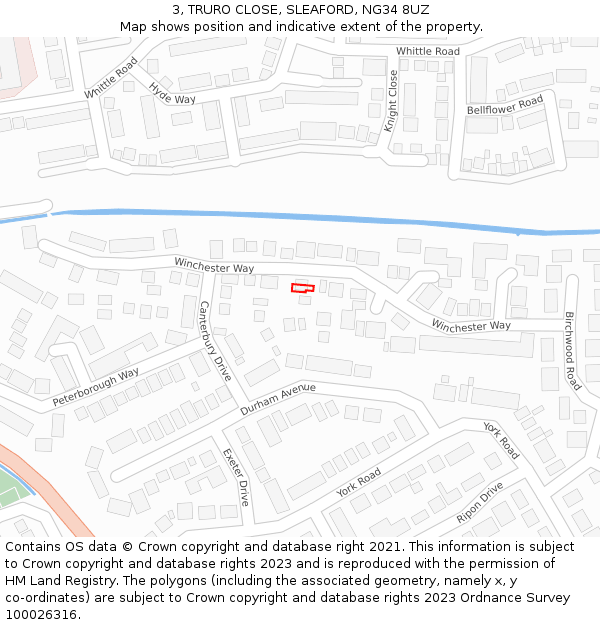 3, TRURO CLOSE, SLEAFORD, NG34 8UZ: Location map and indicative extent of plot