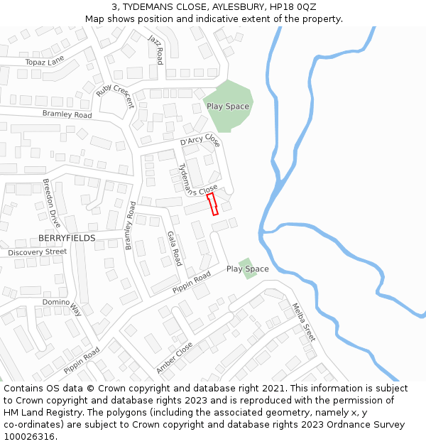3, TYDEMANS CLOSE, AYLESBURY, HP18 0QZ: Location map and indicative extent of plot