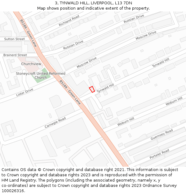 3, TYNWALD HILL, LIVERPOOL, L13 7DN: Location map and indicative extent of plot