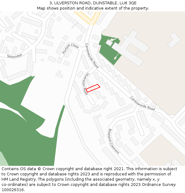 3, ULVERSTON ROAD, DUNSTABLE, LU6 3QE: Location map and indicative extent of plot