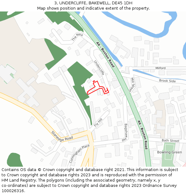 3, UNDERCLIFFE, BAKEWELL, DE45 1DH: Location map and indicative extent of plot