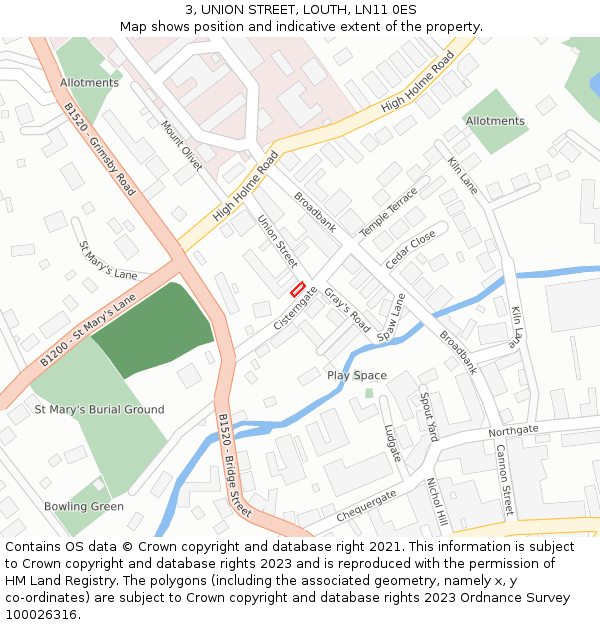 3, UNION STREET, LOUTH, LN11 0ES: Location map and indicative extent of plot