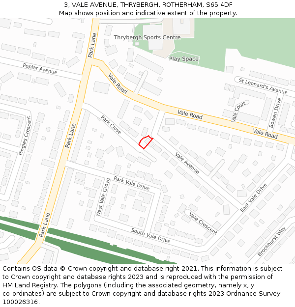 3, VALE AVENUE, THRYBERGH, ROTHERHAM, S65 4DF: Location map and indicative extent of plot