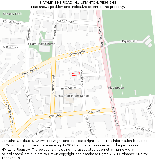 3, VALENTINE ROAD, HUNSTANTON, PE36 5HG: Location map and indicative extent of plot