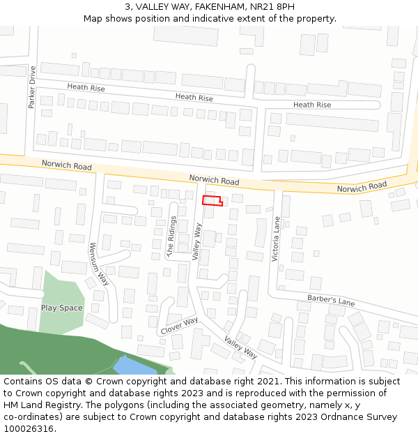 3, VALLEY WAY, FAKENHAM, NR21 8PH: Location map and indicative extent of plot