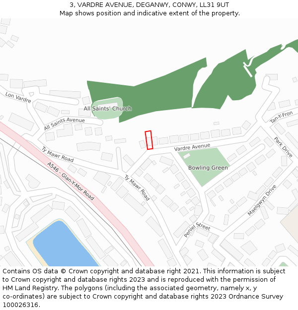 3, VARDRE AVENUE, DEGANWY, CONWY, LL31 9UT: Location map and indicative extent of plot