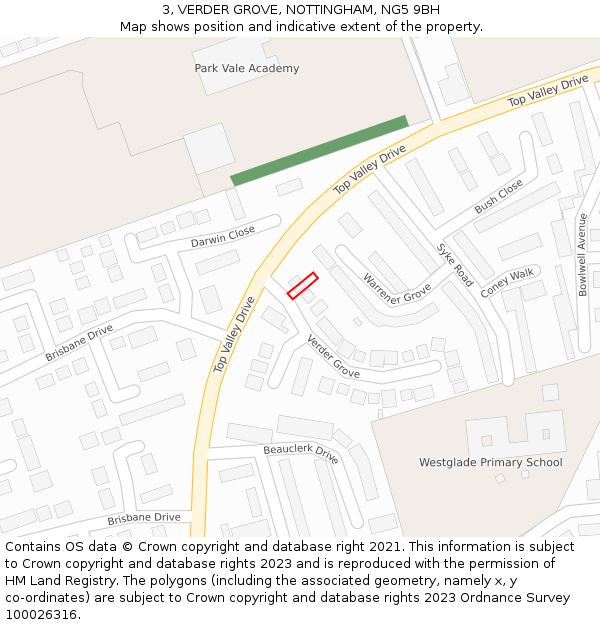 3, VERDER GROVE, NOTTINGHAM, NG5 9BH: Location map and indicative extent of plot