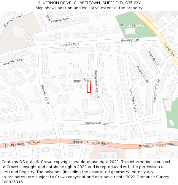 3, VERNON DRIVE, CHAPELTOWN, SHEFFIELD, S35 2XY: Location map and indicative extent of plot