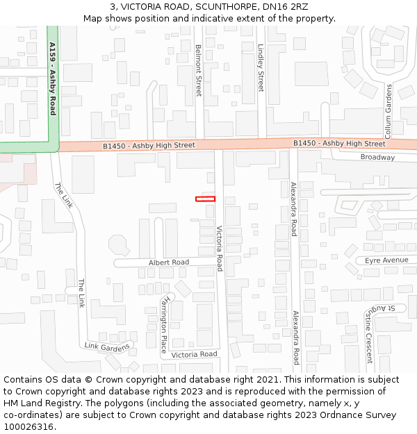 3, VICTORIA ROAD, SCUNTHORPE, DN16 2RZ: Location map and indicative extent of plot