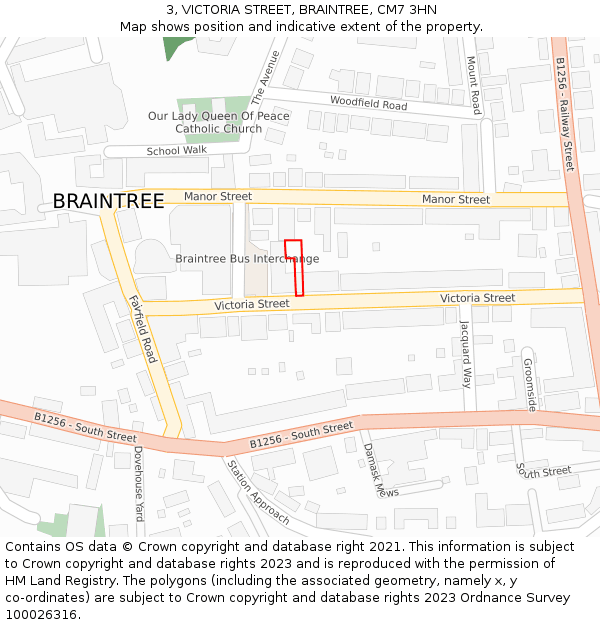 3, VICTORIA STREET, BRAINTREE, CM7 3HN: Location map and indicative extent of plot