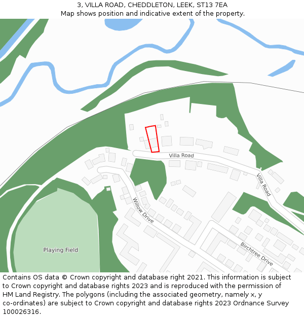 3, VILLA ROAD, CHEDDLETON, LEEK, ST13 7EA: Location map and indicative extent of plot