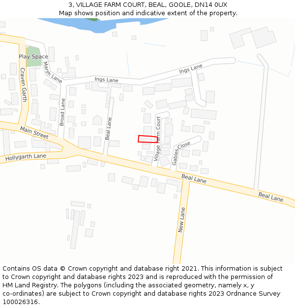 3, VILLAGE FARM COURT, BEAL, GOOLE, DN14 0UX: Location map and indicative extent of plot