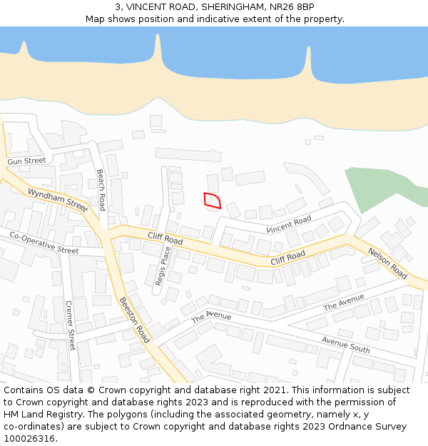 3, VINCENT ROAD, SHERINGHAM, NR26 8BP: Location map and indicative extent of plot